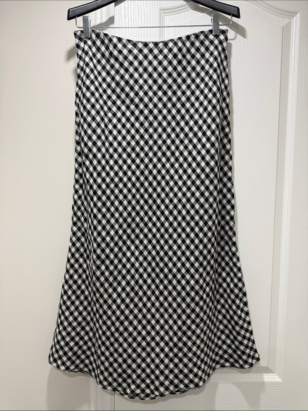 J. Crew Black and White Gingham Linen Midi Skirt, M